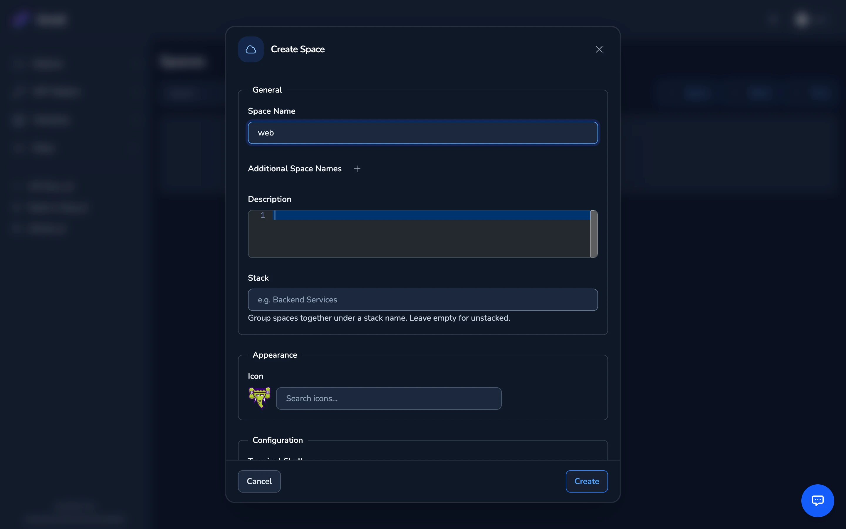 Create Space Form